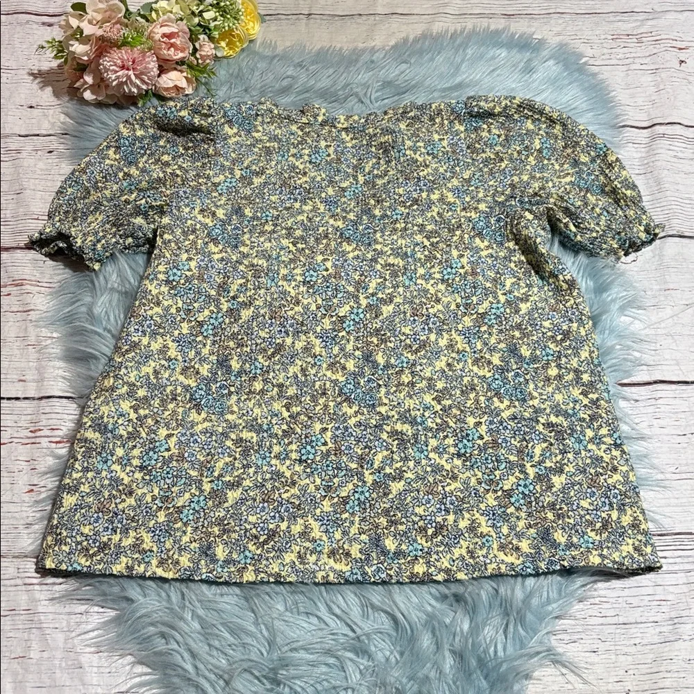 LOFT Garden Floral Puff Sleeve Short Sleeve Top sz SP